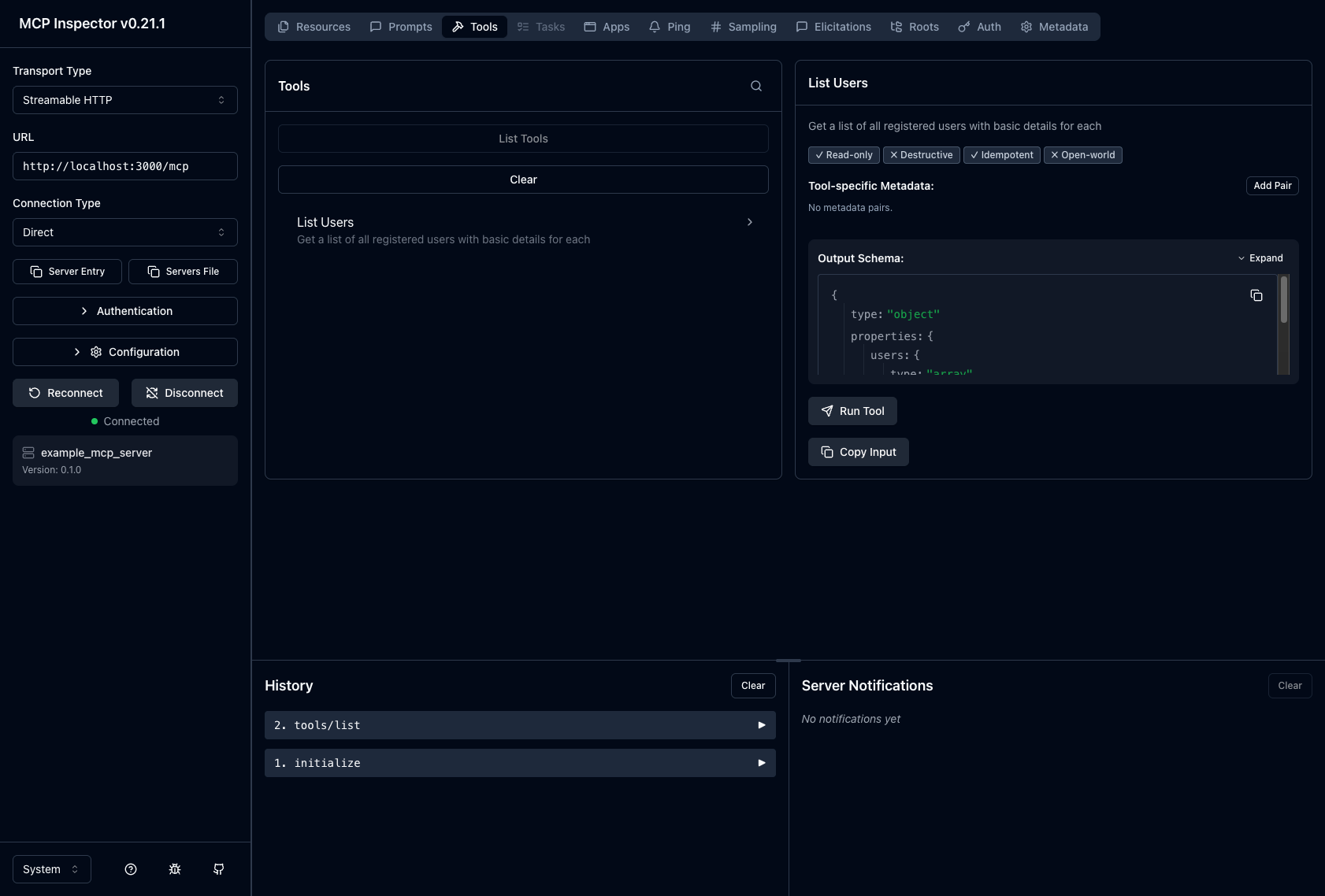 MCP Inspector Connected